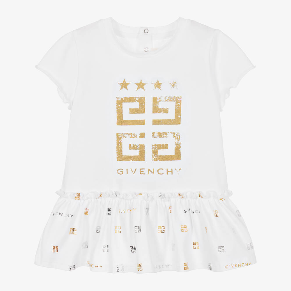 Givenchy - فستان بطبعة 4G أطفال بناتي قطن جيرسي لون أبيض | Childrensalon