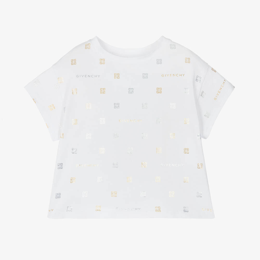 Givenchy - تيشيرت بطبعة 4G قطن جيرسي لون أبيض للبنات | Childrensalon