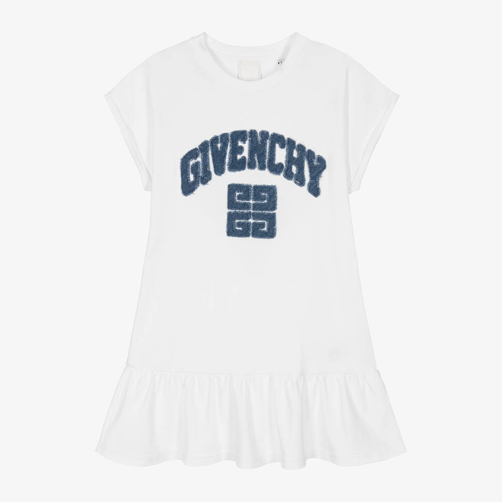 Givenchy - Girls White Cotton Jersey  Dress | Childrensalon