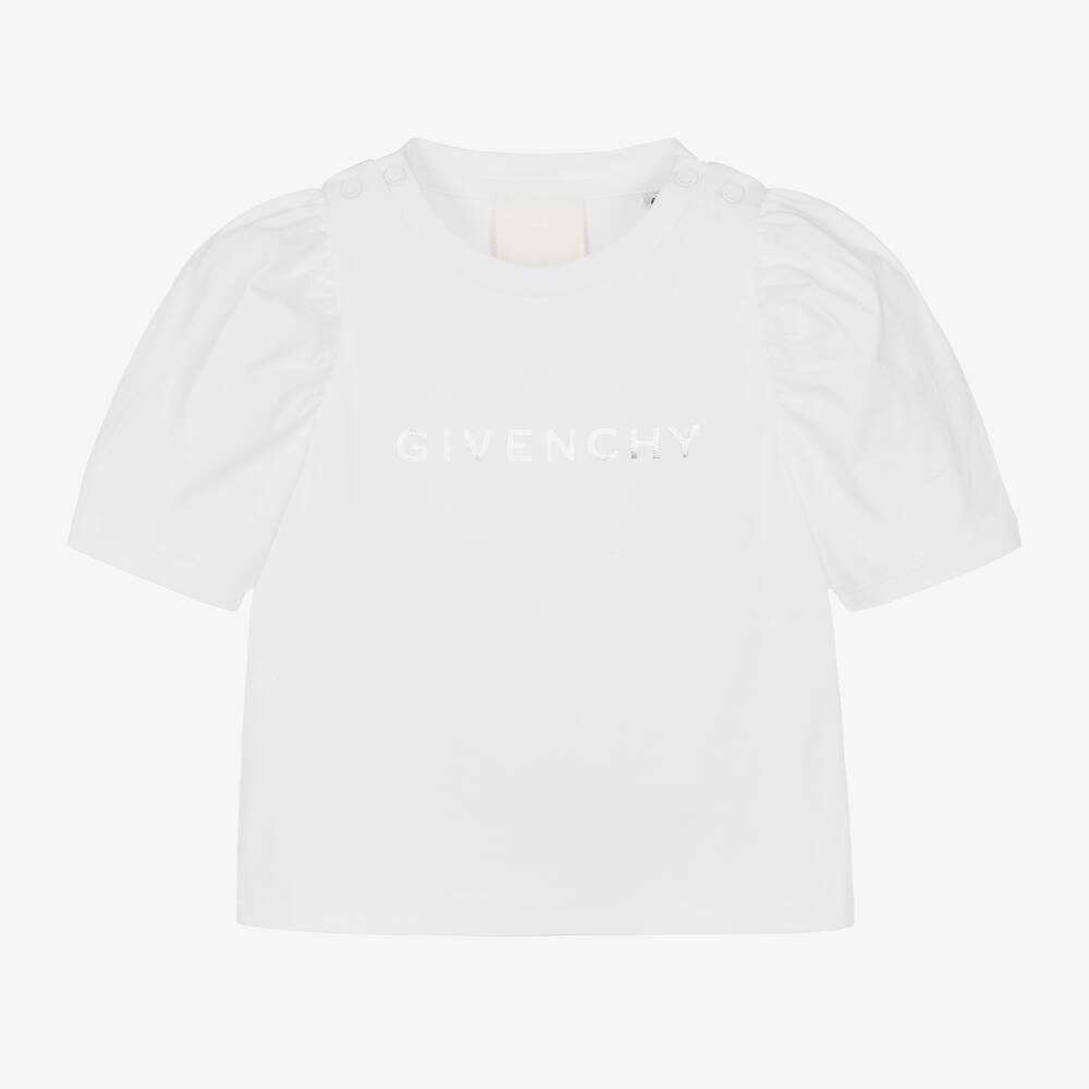 Givenchy - Girls White Cotton T-Shirt | Childrensalon
