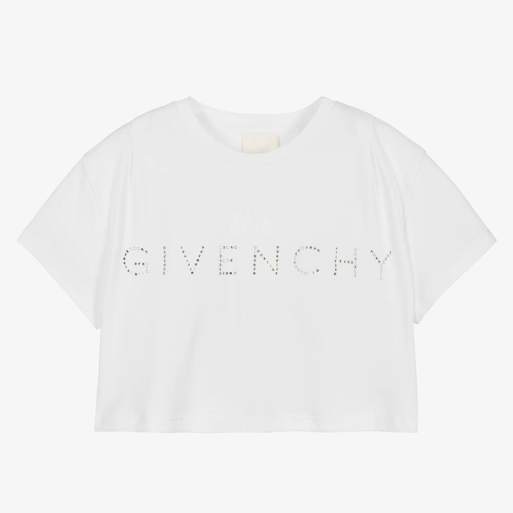 Givenchy Kids' Girls White Cropped Swarovski T-shirt