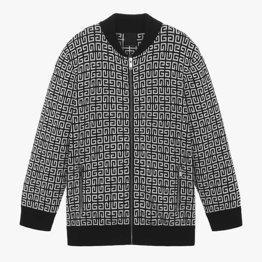 Givenchy Teen Boys 4g Jacquard Knit Zip-up Top In Nero/bianco