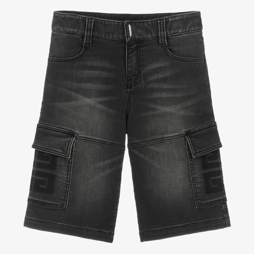 Givenchy - Teen Boys Black Cotton Denim-Look Shorts | Childrensalon