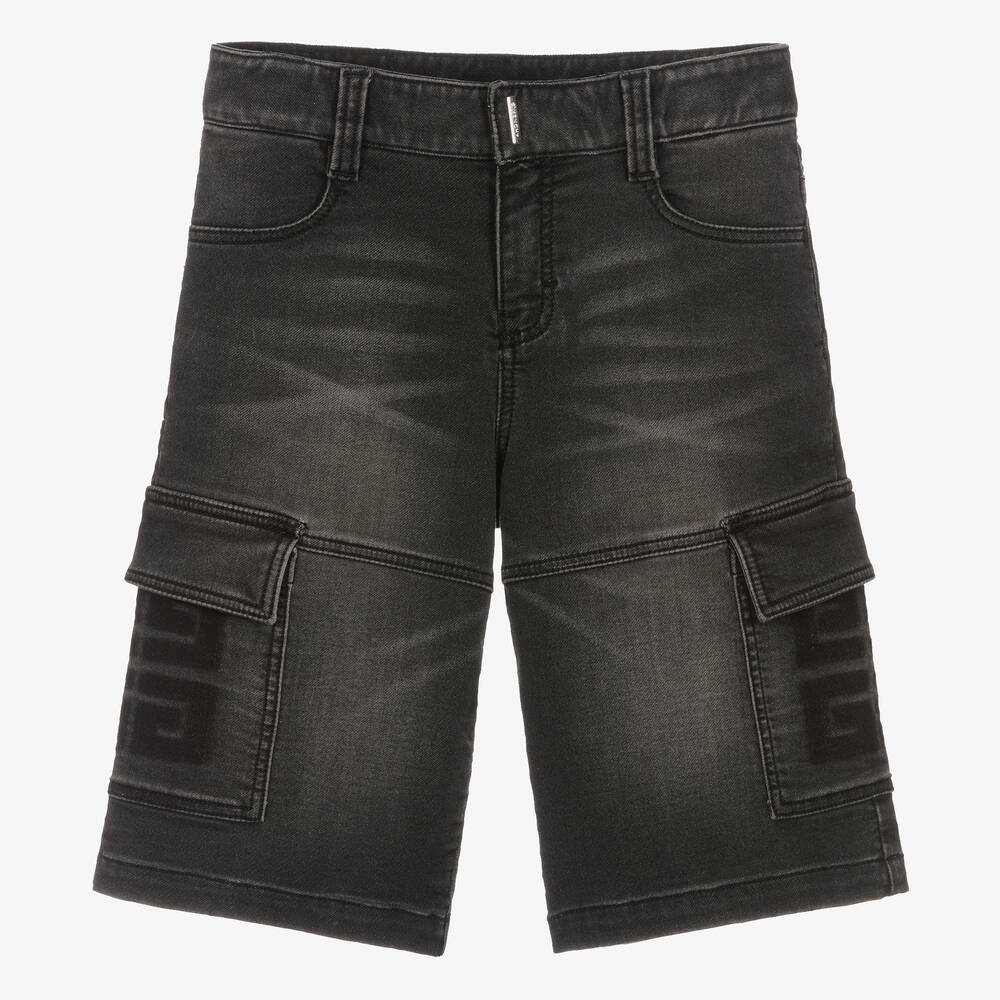 Shop Givenchy Teen Boys Black Cotton Denim-look Shorts