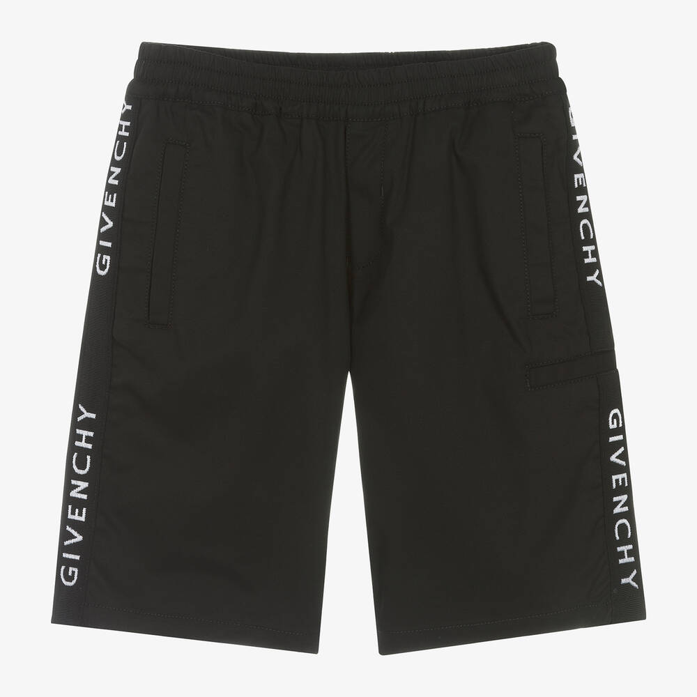 Givenchy - Teen Boys Black Cotton Twill Shorts | Childrensalon