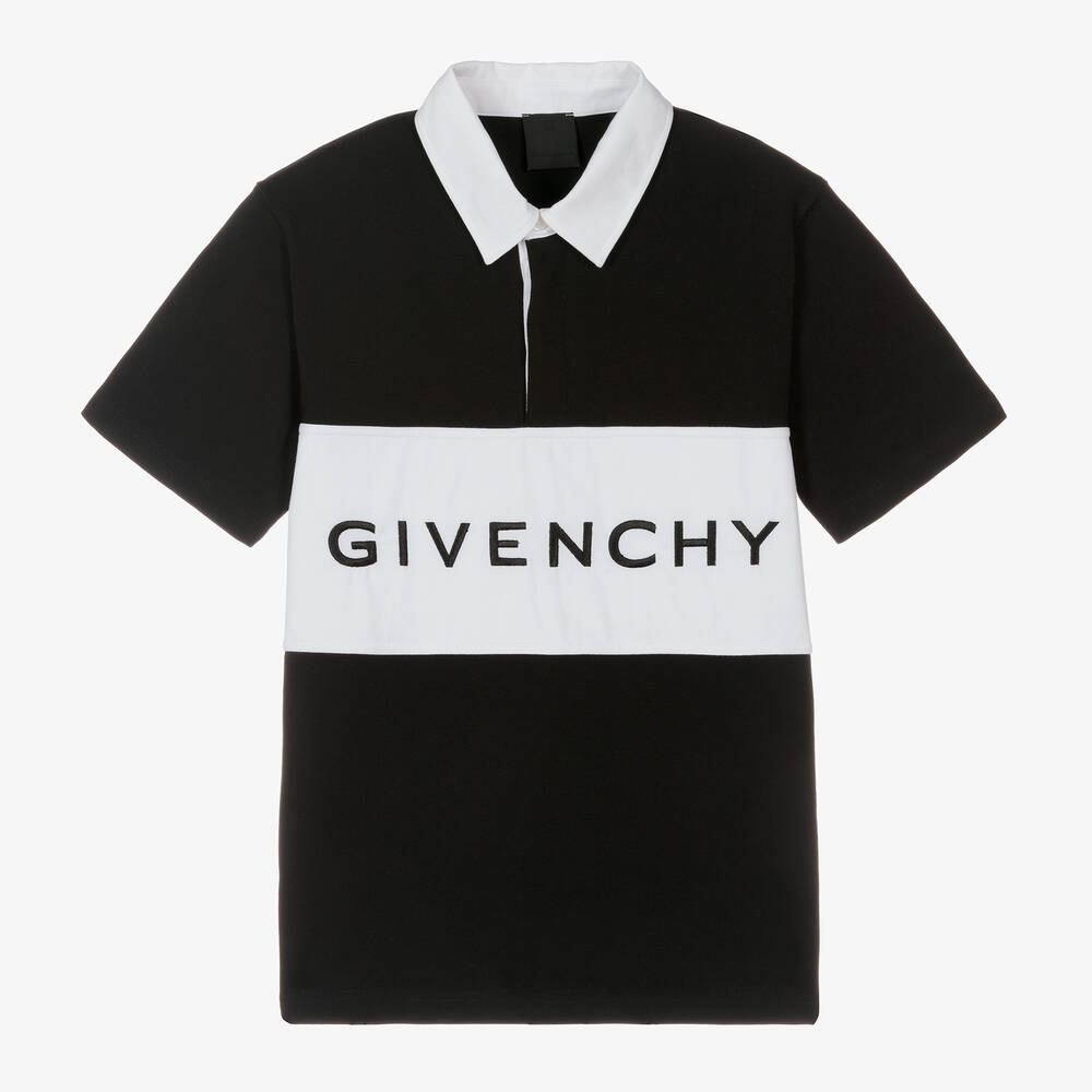 GIVENCHY TEEN BOYS BLACK & WHITE RUGBY SHIRT