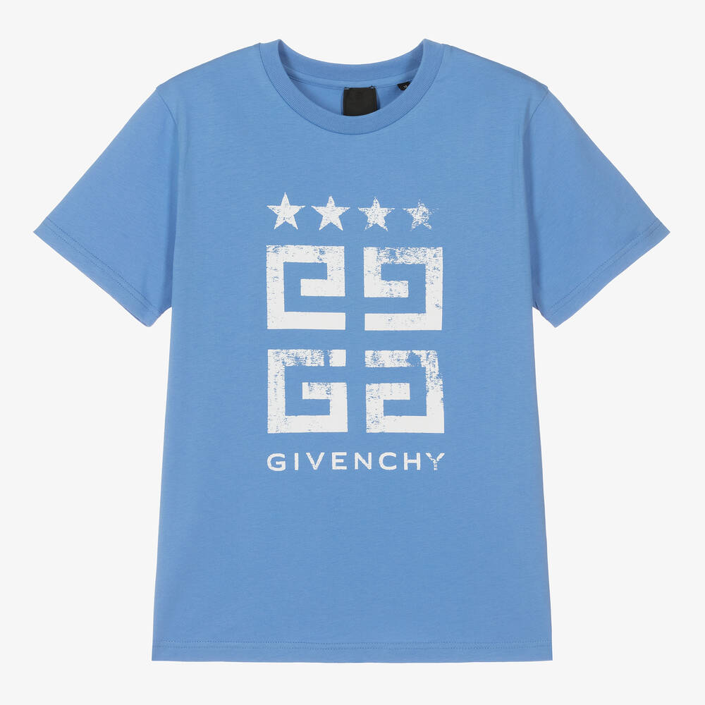 Givenchy - T-shirt bleu en jersey de coton 4G ado | Childrensalon