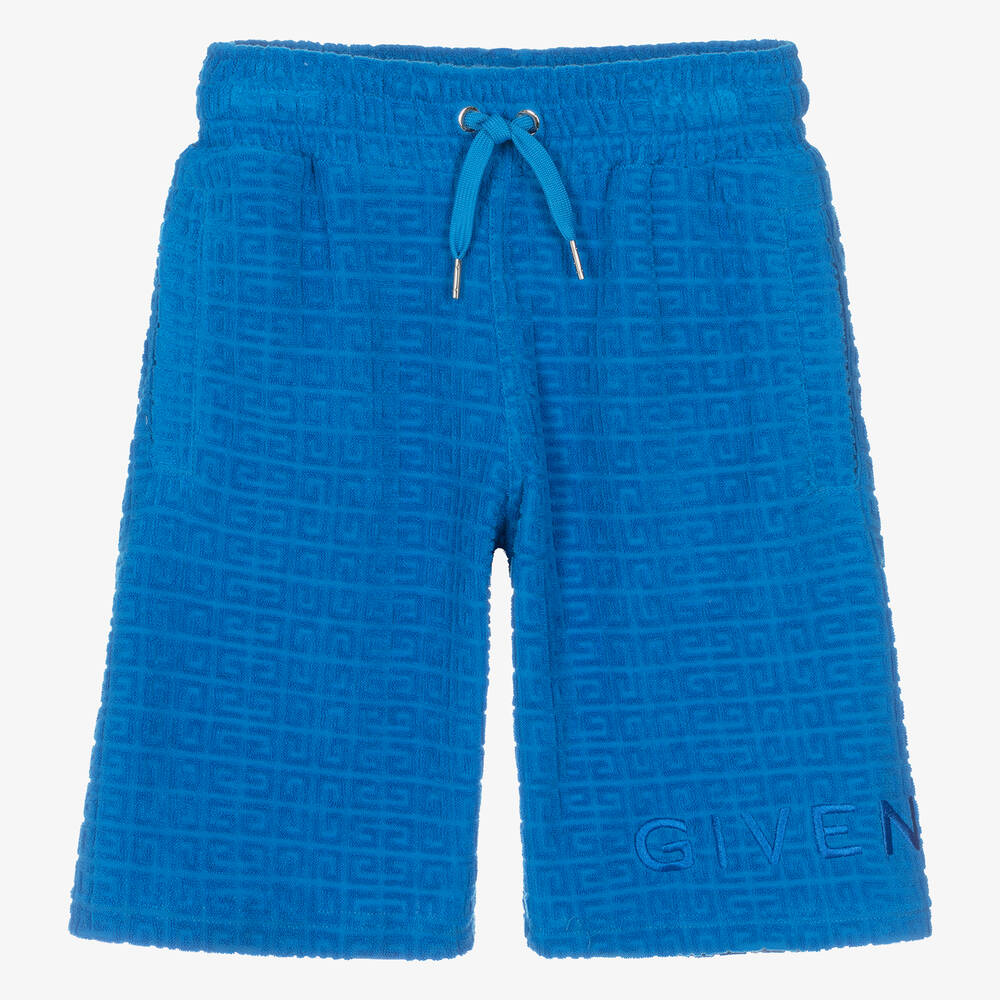 Givenchy - Teen Boys Blue 4G Jacquard Towelling Shorts | Childrensalon