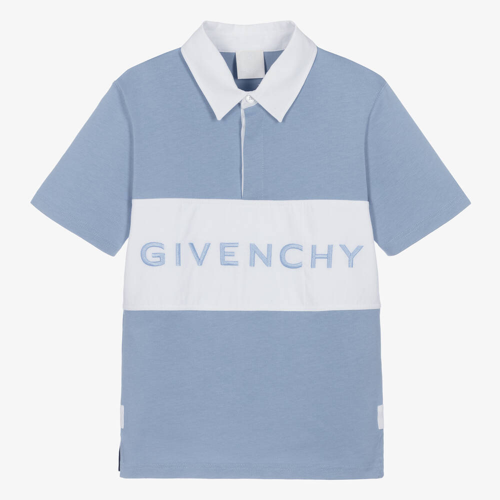 Givenchy - توب رغبي قطن لون أزرق فاتح وأبيض للمراهقين | Childrensalon