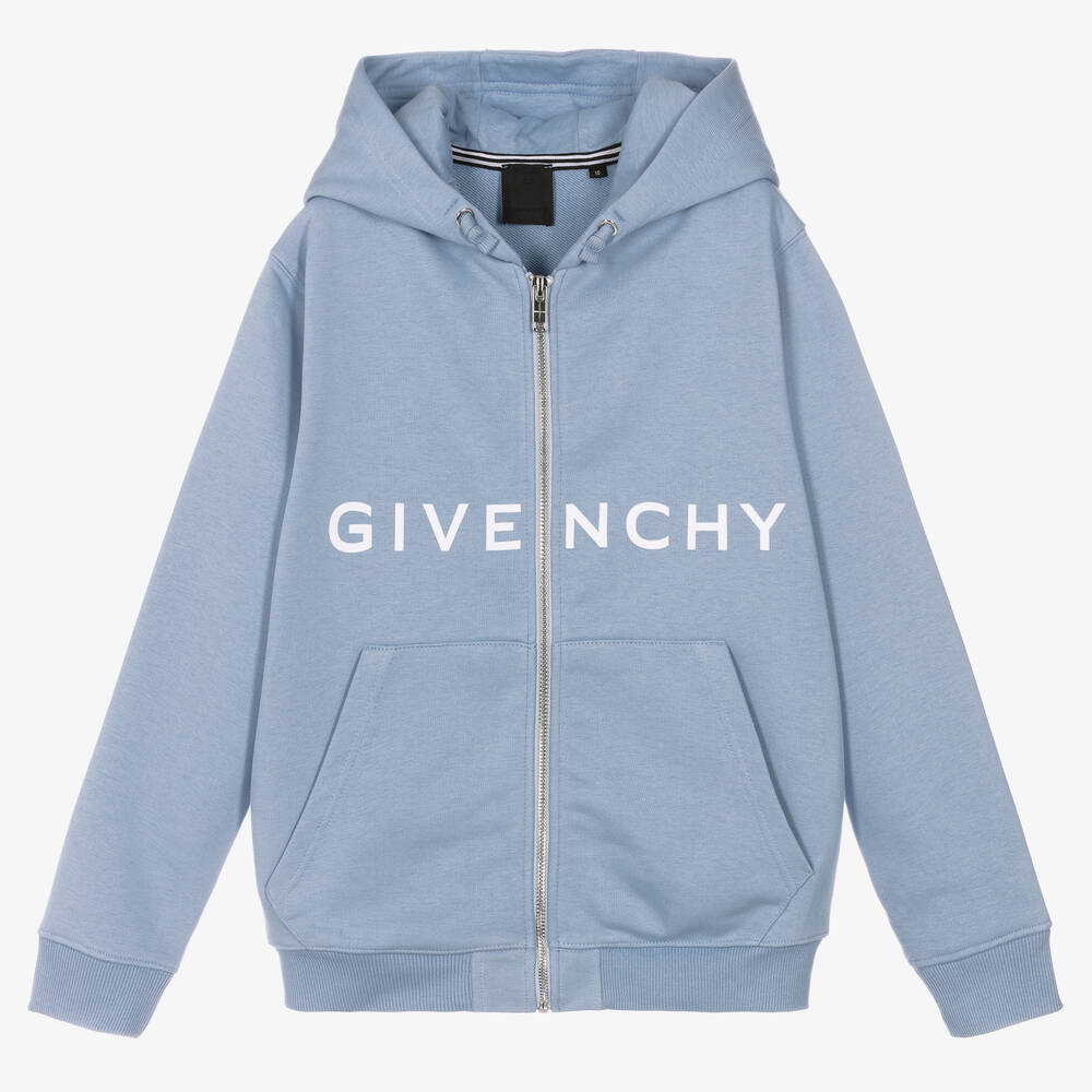 Givenchy Teen Boys Blue Cotton Zip Up Hoodie In Blu Cielo