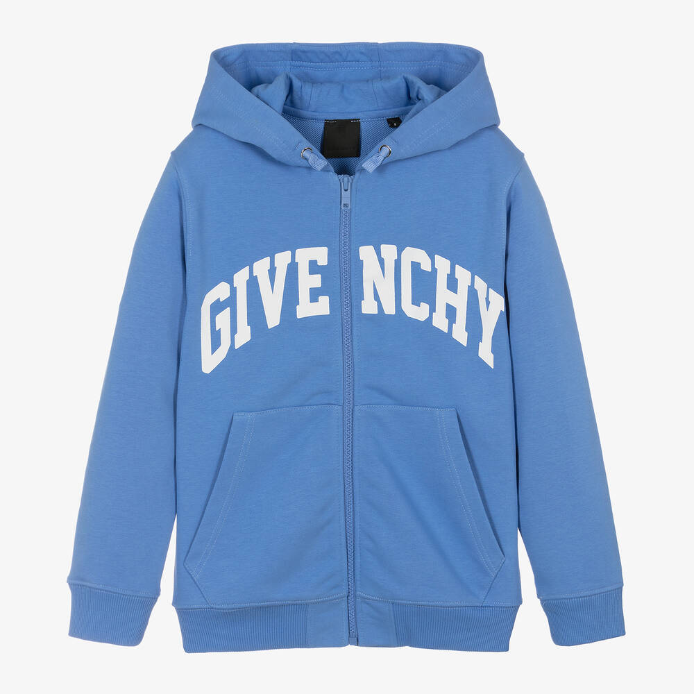 Givenchy - Teen Boys Blue Cotton Zip-Up Hoodie | Childrensalon