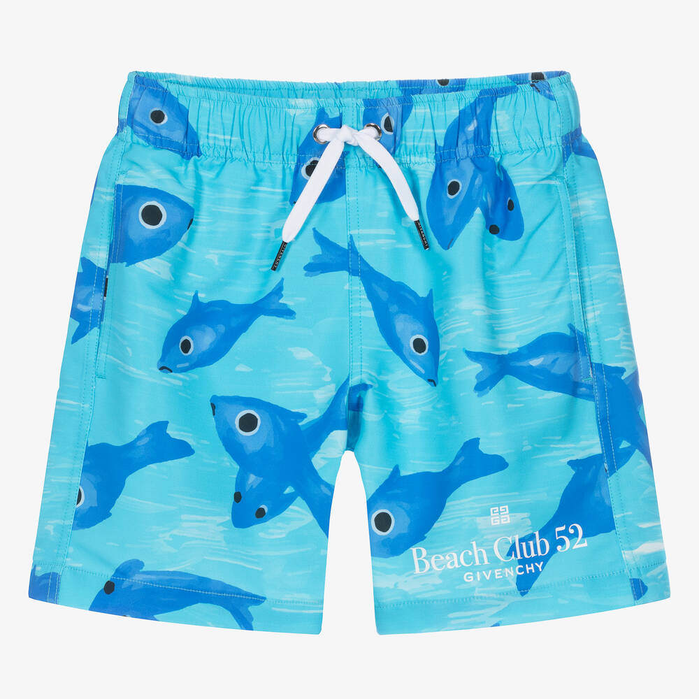 Givenchy Teen Boys Blue Fish Print Swim Shorts
