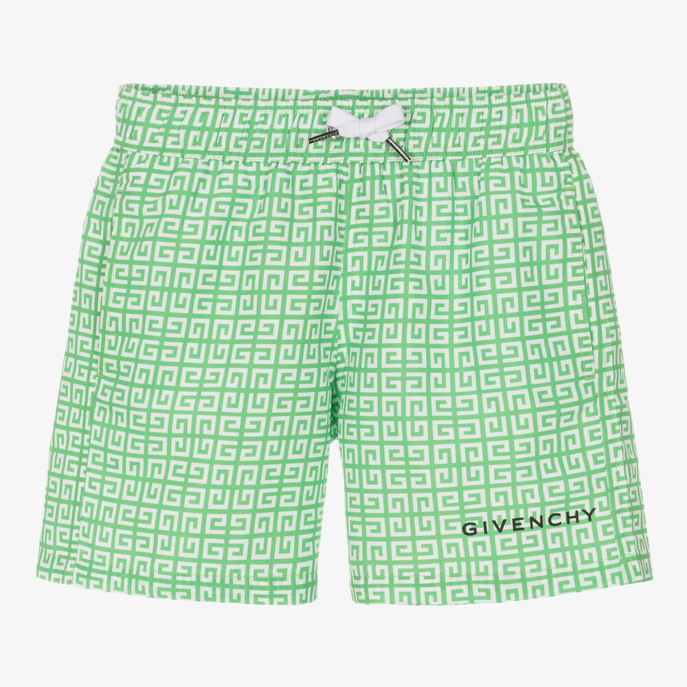 Shop Givenchy Teen Boys Green 4g Swim Shorts
