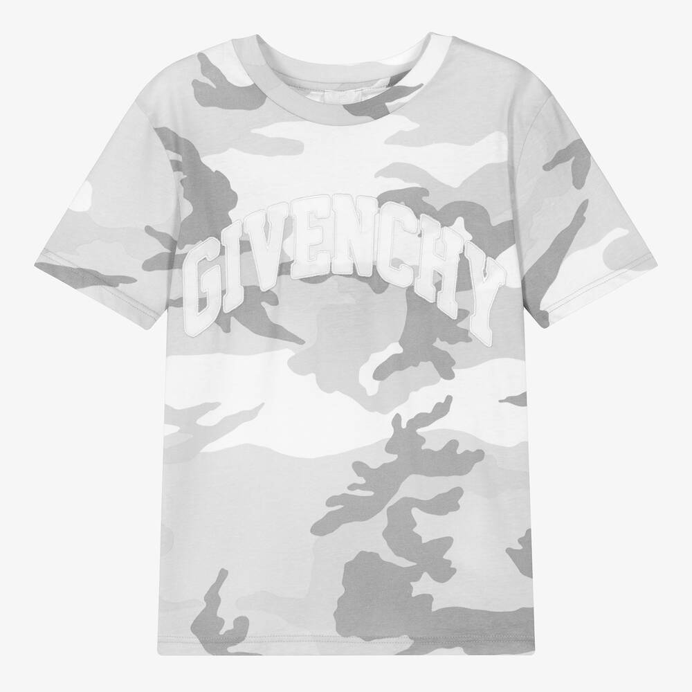 Givenchy - Teen Boys Grey Camouflage Varsity T-Shirt | Childrensalon