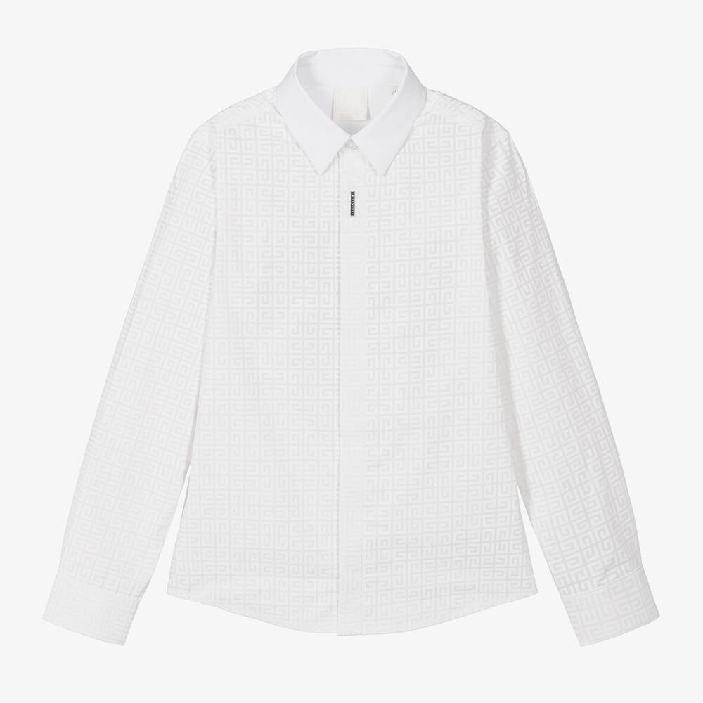 Givenchy - قميص بطبعة 4G قطن بوبلين لون أبيض للمراهقين | Childrensalon