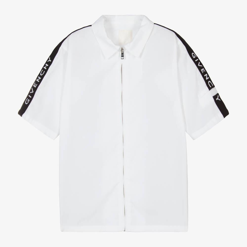Teen Boys White Cotton Zip-Up Shirt