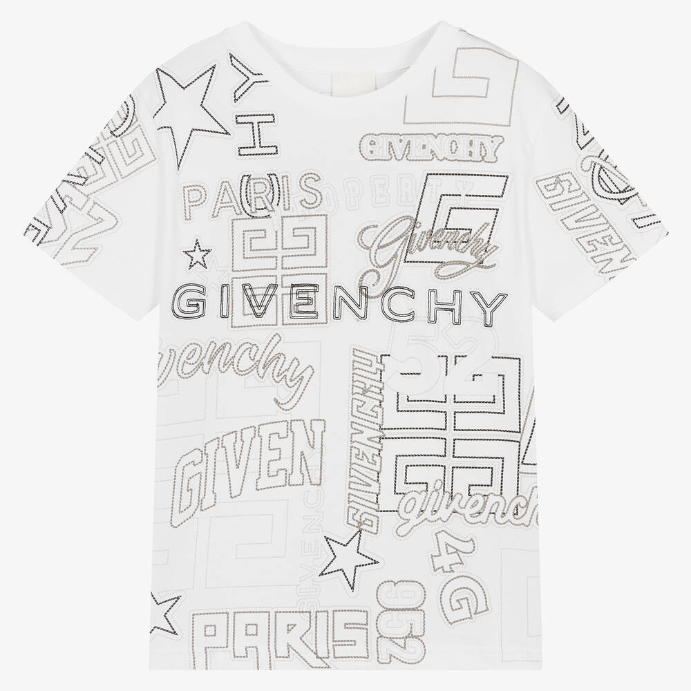 Givenchy - Белая хлопковая футболка с вышивкой для мальчиков-подростков | Childrensalon