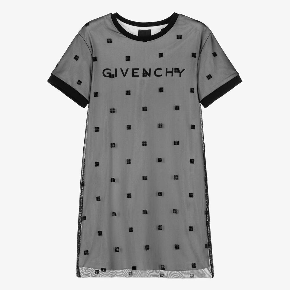 Givenchy - فستان بطبعة 4G شبك وجيرسي لون أسود للمراهقات | Childrensalon