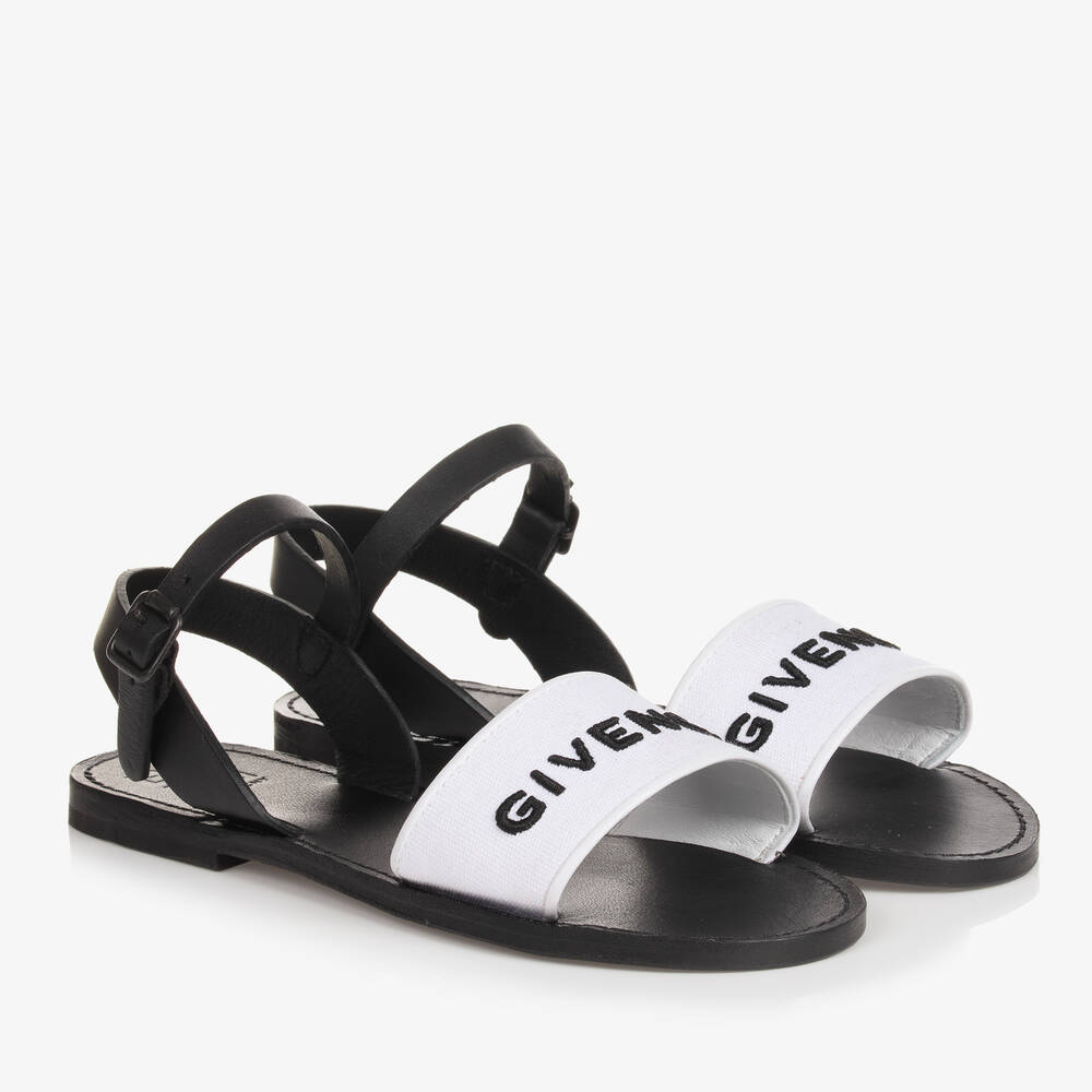 Givenchy - Teen Girls Black & White Leather Sandals | Childrensalon