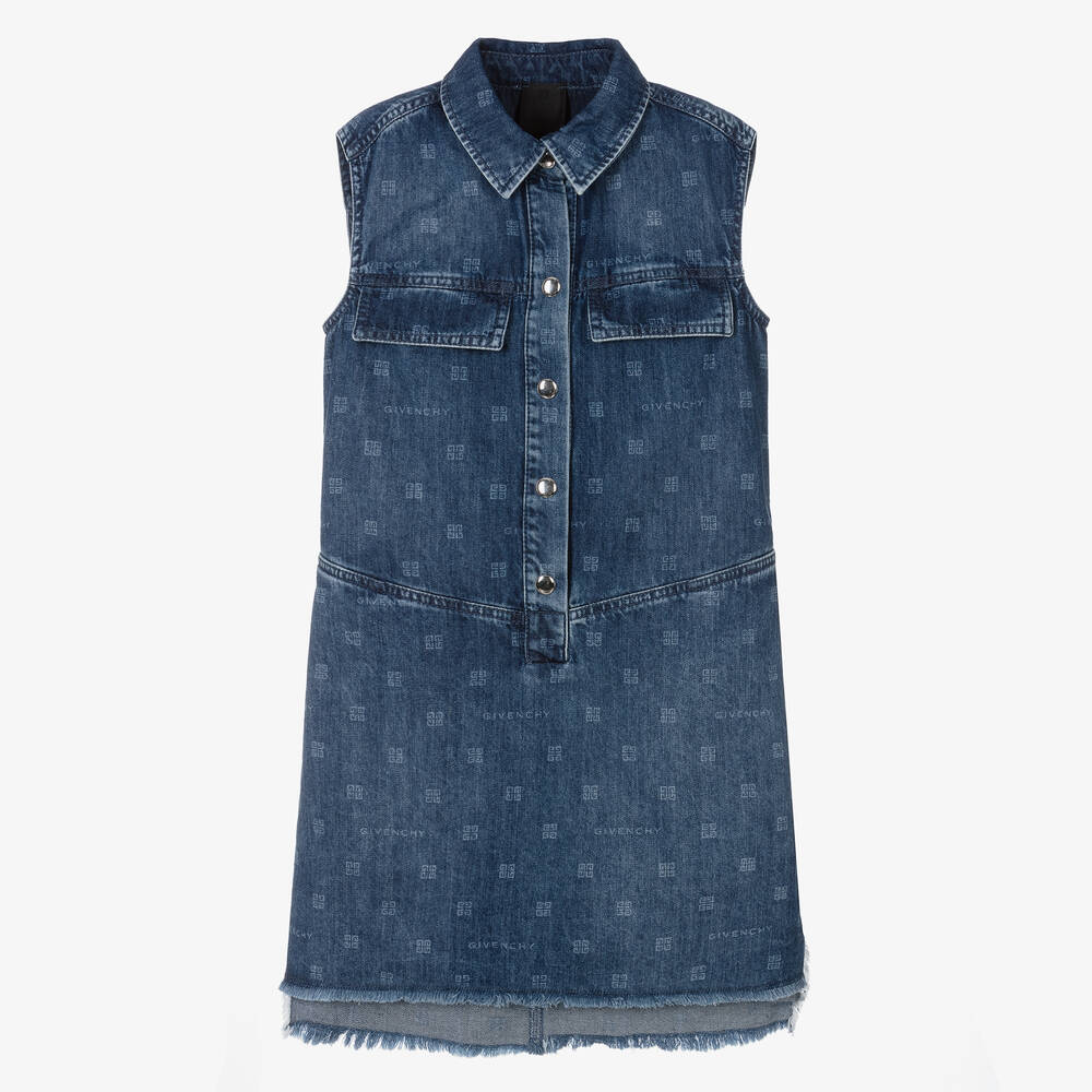 Givenchy - فستان بطبعة 4G قطن دنيم لون أزرق للمراهقات | Childrensalon