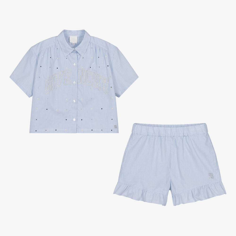 Givenchy - Teen Girls Blue Swarovski Crystal Shorts Set | Childrensalon
