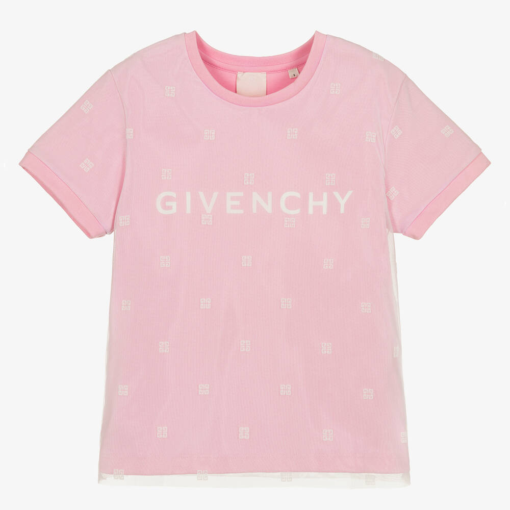 Givenchy - تيشيرت بطبعة 4G قطن وشبك لون زهري للمراهقات | Childrensalon