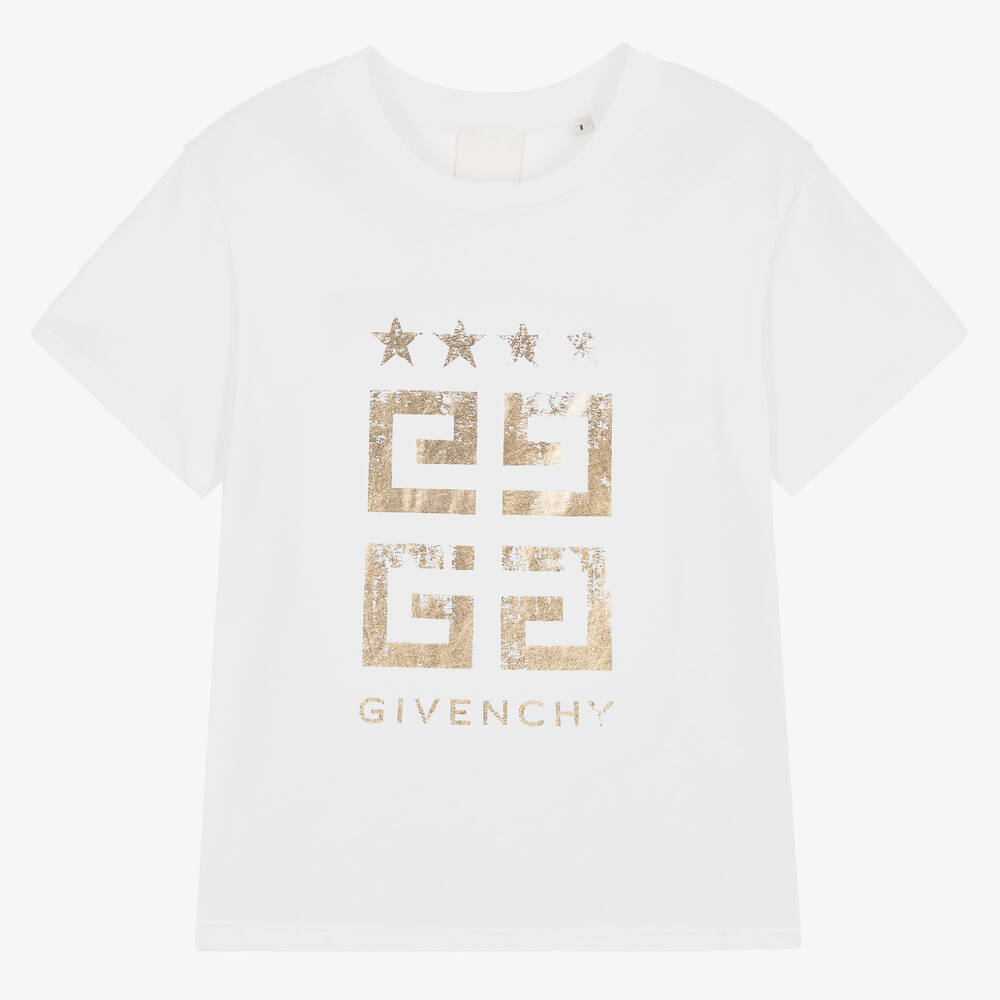 Givenchy - تيشيرت بطبعة 4G قطن جيرسي لون أبيض للمراهقات | Childrensalon