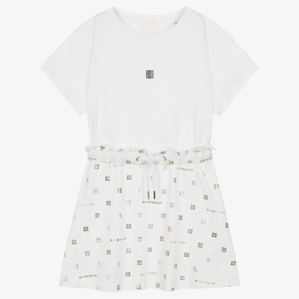 Givenchy - فستان بطبعة 4G قطن لون أبيض للمراهقات | Childrensalon