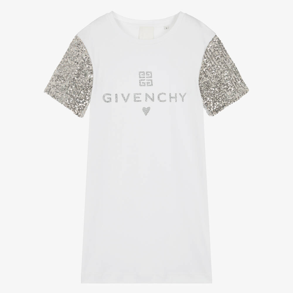 Givenchy Teen Girls White Cotton Sequin Sleeve Dress