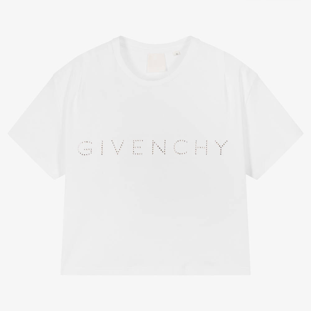 Givenchy Teen Girls White Cropped Swarovski T-shirt