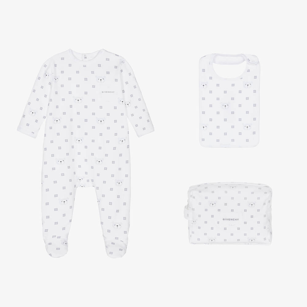 Givenchy - White 4G Cotton Babygrow Set | Childrensalon