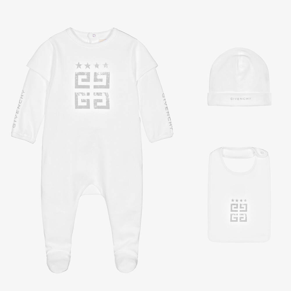 Givenchy - طقم بيبي غرو بطبعة 4G قطن لون أبيض للأطفال | Childrensalon