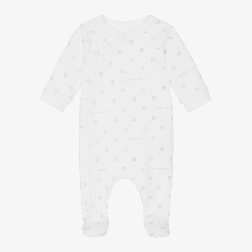 Givenchy - White Cotton 4G Babygrow | Childrensalon