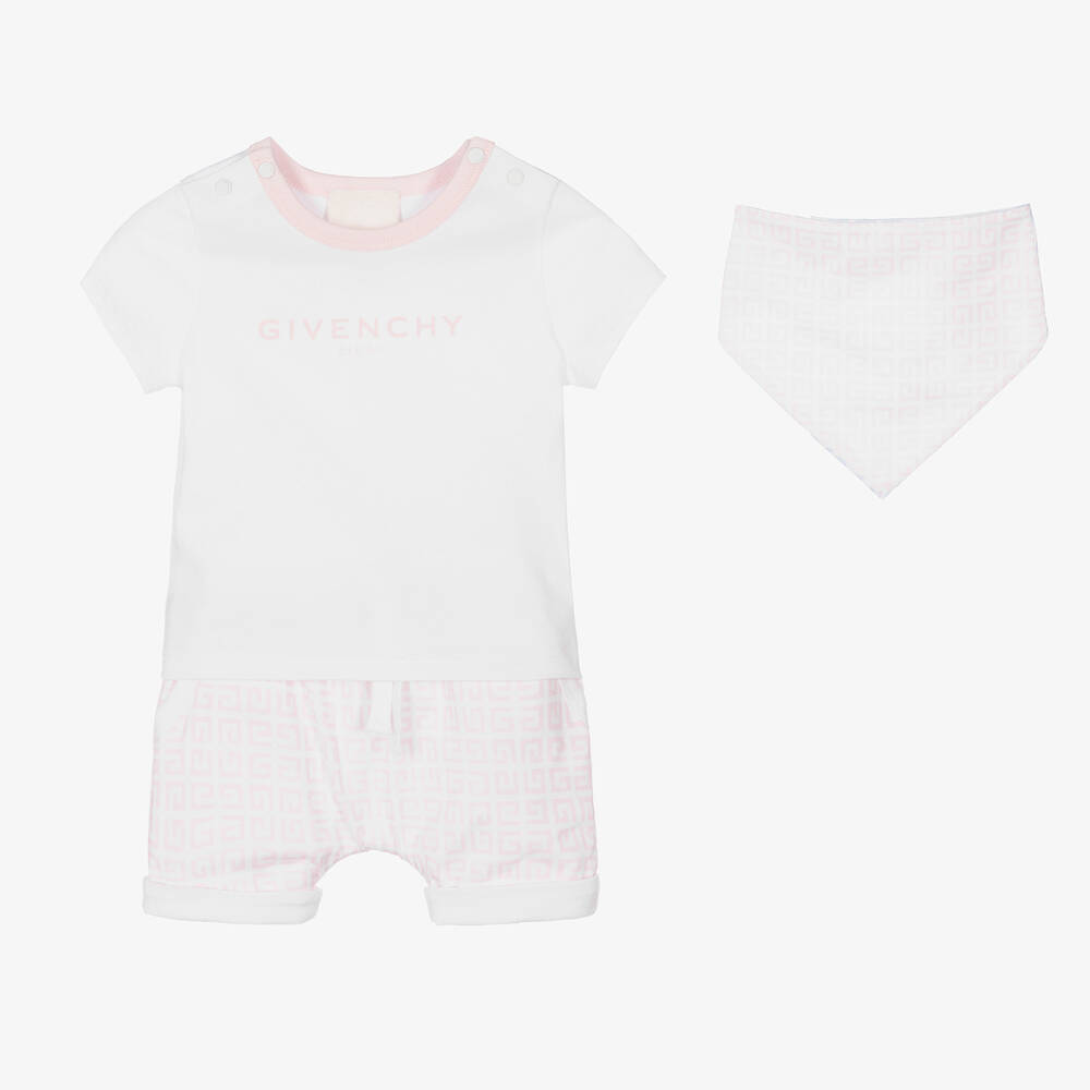 Givenchy - White & Pink 4G Baby Shorts Set | Childrensalon