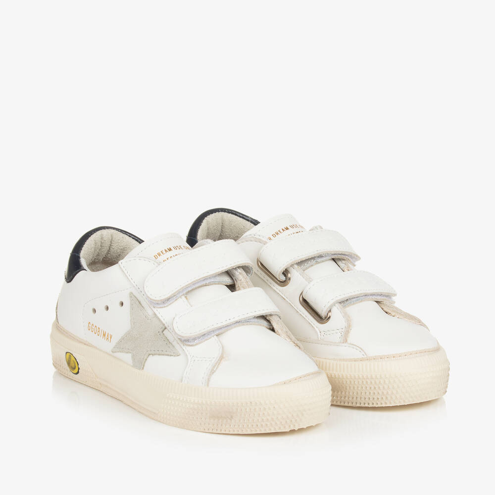 Golden Goose - Boys White Leather Velcro May Trainers | Childrensalon