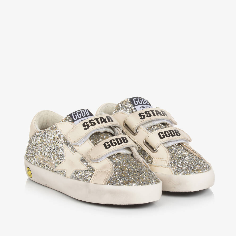 Golden Goose - Girls Silver Glitter Old School Velcro Trainers | Childrensalon