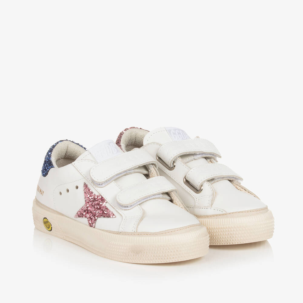 Golden Goose - Girls White Leather & Glitter May Trainers | Childrensalon