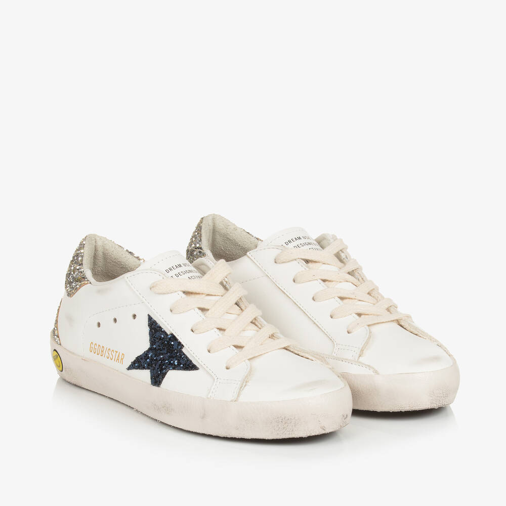 Golden Goose - Girls White Leather & Glitter Super-Star Trainers | Childrensalon