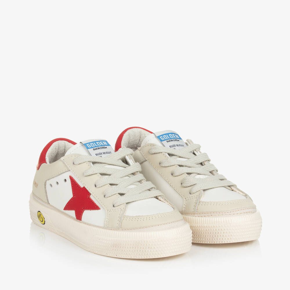 Golden Goose - White & Red Leather May Trainers | Childrensalon