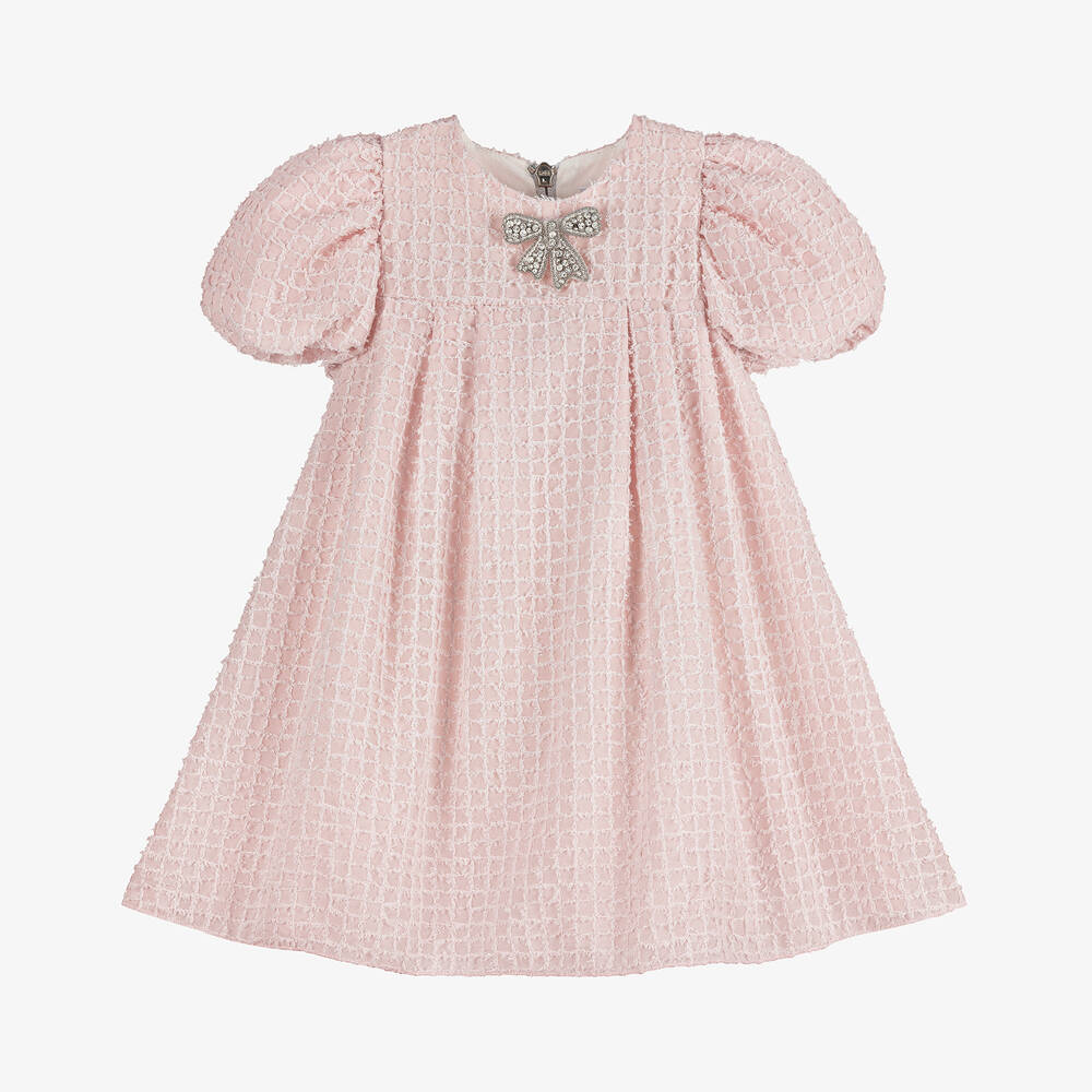 Graci - Baby Girls Pink Chiffon Diamanté Bow Dress | Childrensalon