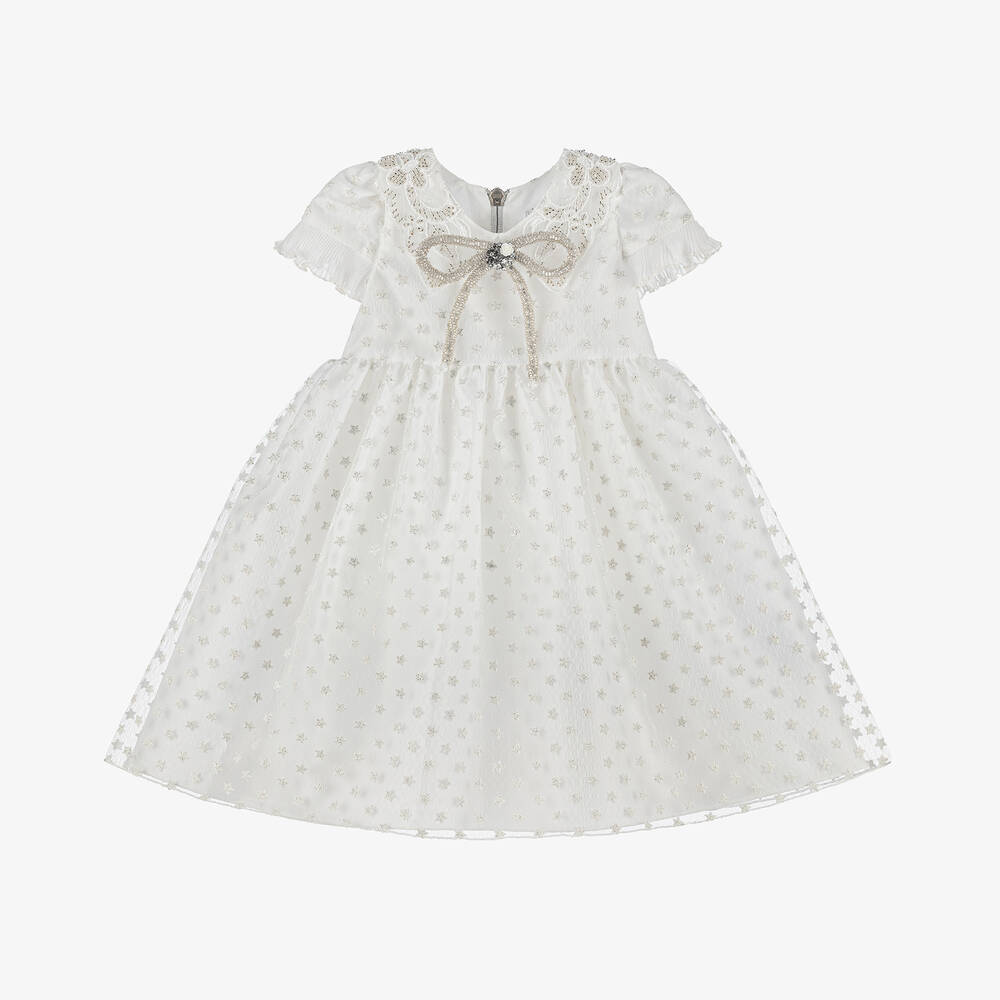 Graci - Baby Girls White Glittery Star Dress | Childrensalon