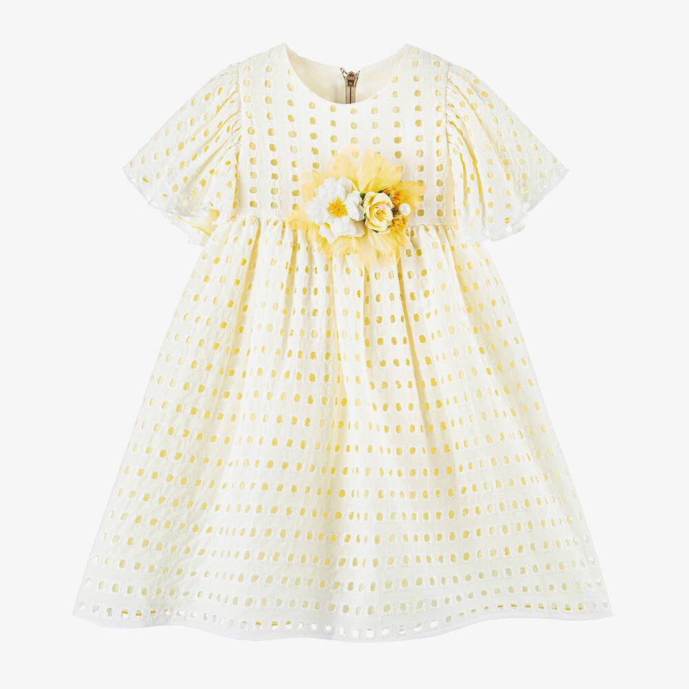 Graci - Baby Girls Yellow Embroidered Viscose Dress | Childrensalon