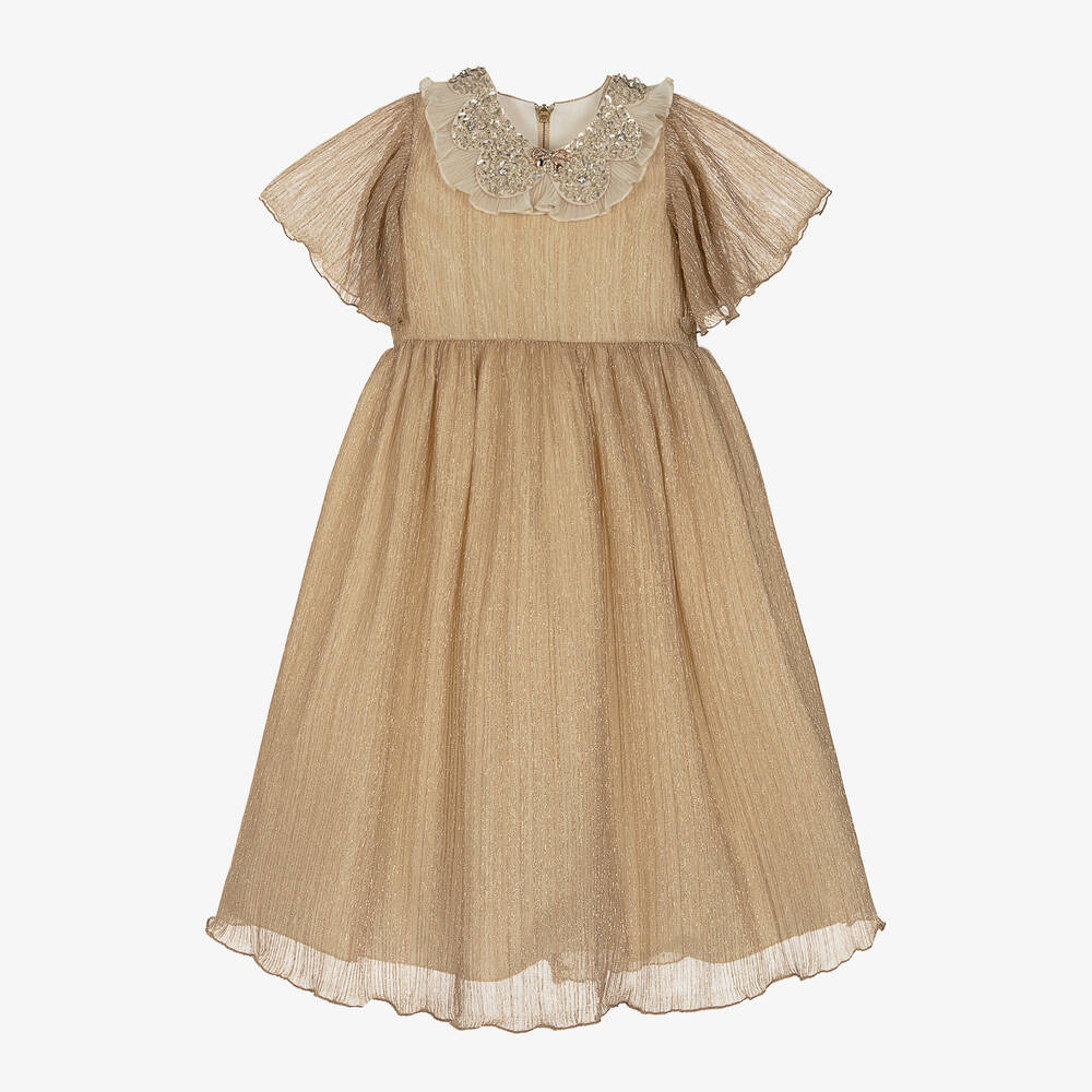 Graci - Girls Gold Shimmer Dress | Childrensalon
