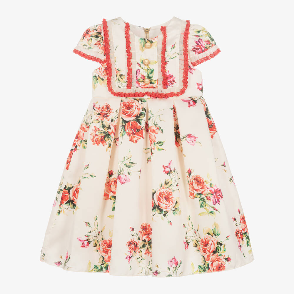 Graci - Кремовое платье из атласного твила с цветами для девочек | Childrensalon