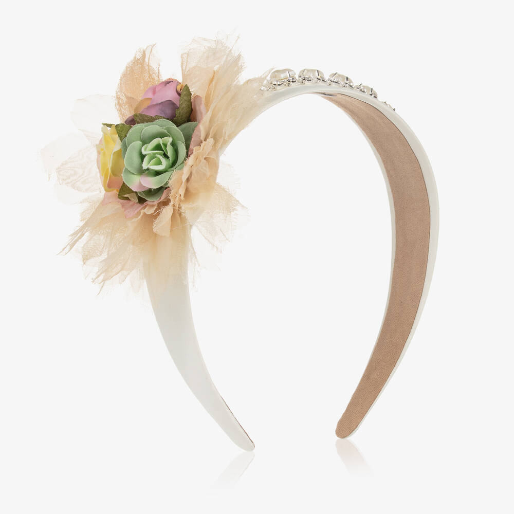 Graci - Girls Ivory Flower & Diamanté Hairband  | Childrensalon