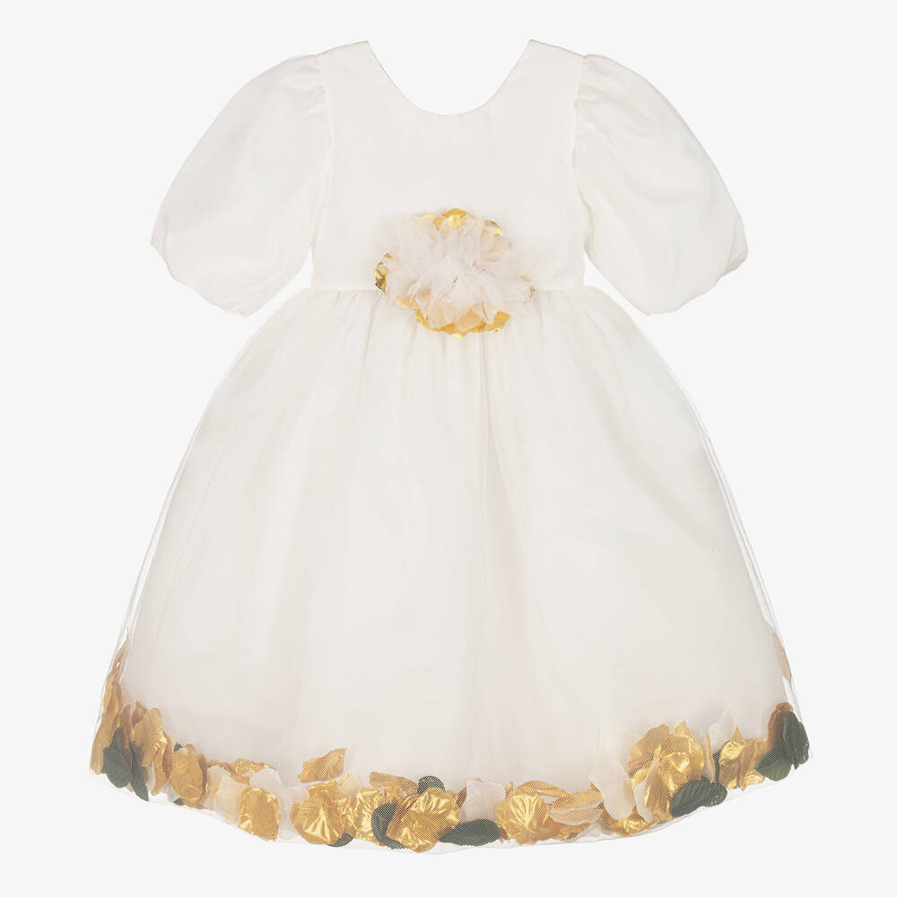 Graci Babies' Girls Ivory & Gold Petal Dress