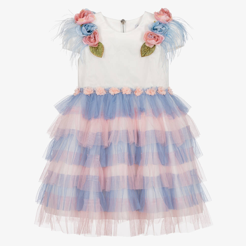 Graci Babies' Girls Pink & Blue Tulle Dress