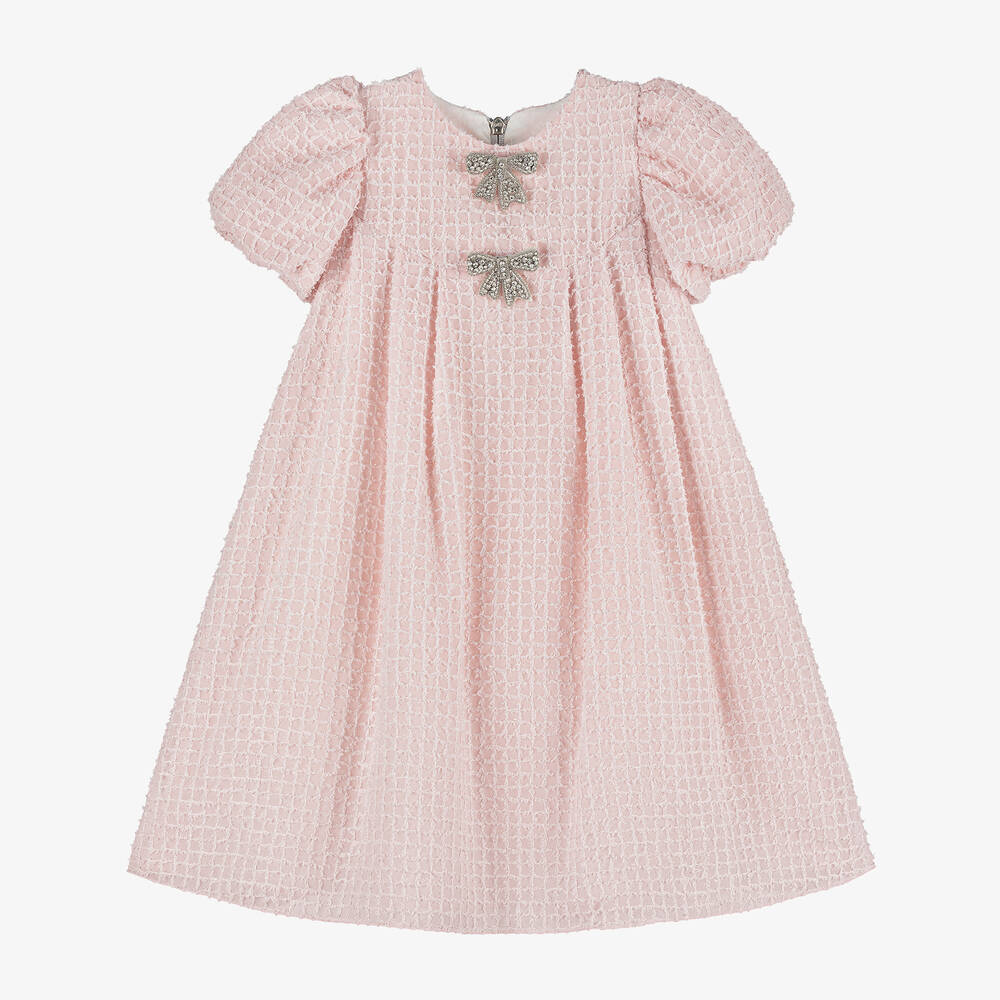 Graci - Girls Pink Chiffon Diamanté Bow Dress | Childrensalon