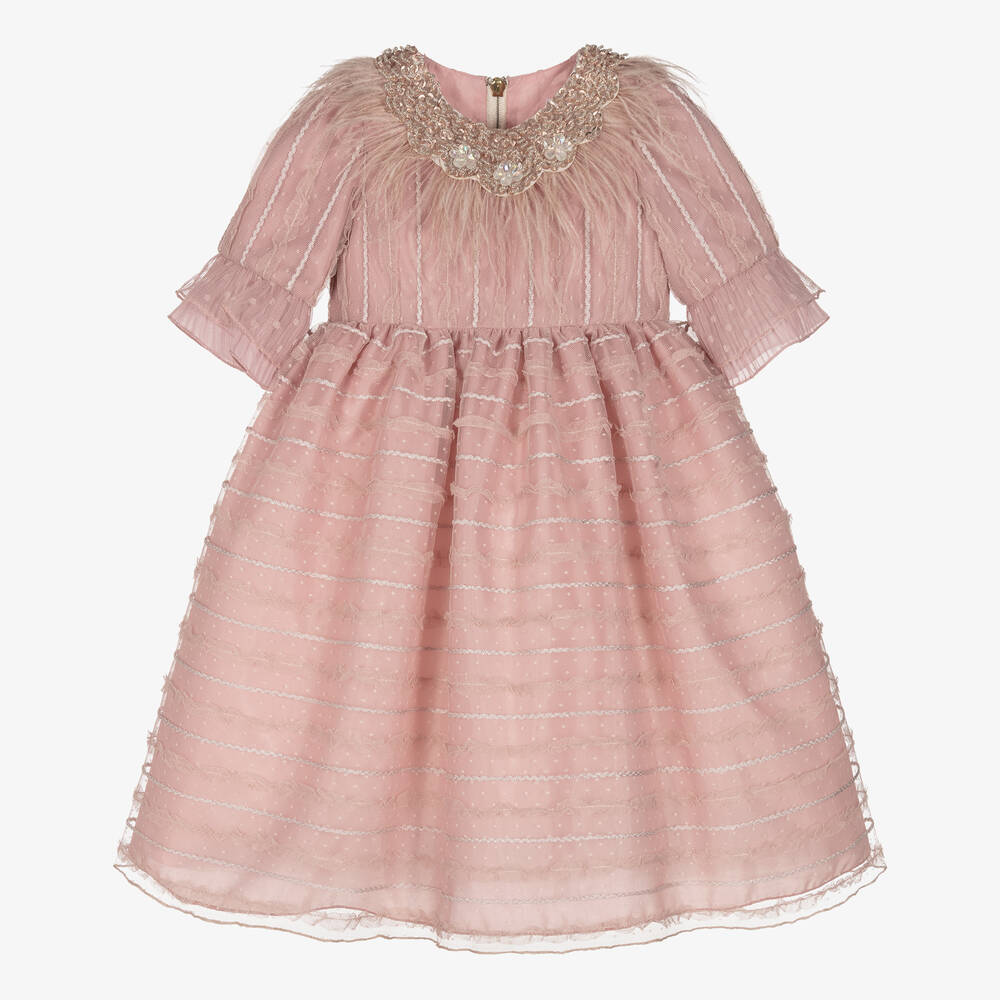 Graci Babies' Girls Pink Embroidered Tulle Dress