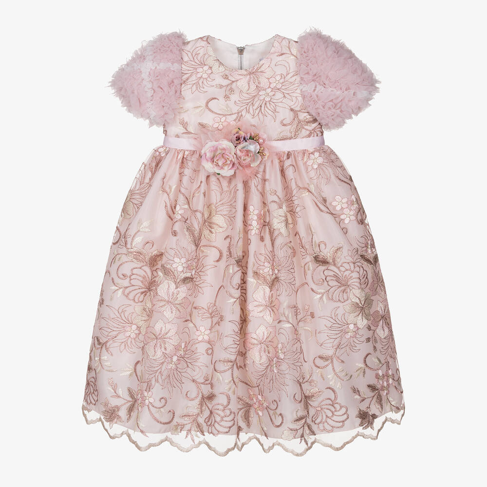 Graci - Girls Pink Embroidered Tulle Dress | Childrensalon